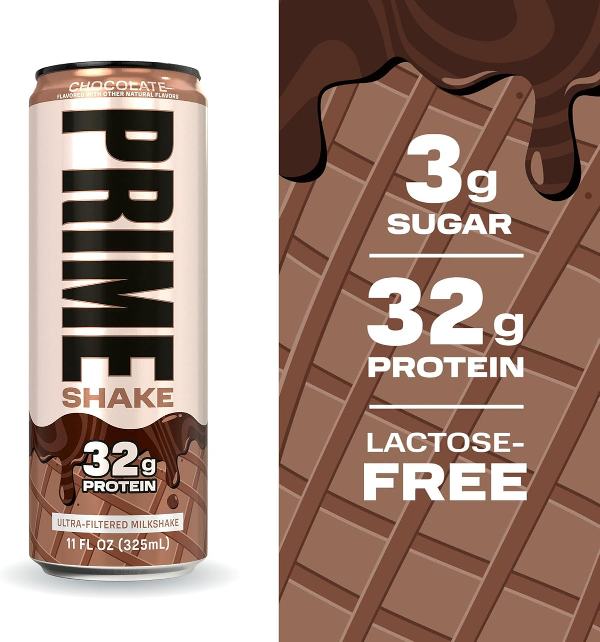 PRIME Shakes, Chocolate, 32g Protein Shake for Muscle Support & Recovery, Ultra-Filtered Milk, Lactose Free, Low Sugar, Low Calorie, Ready to Drink, 11 fl oz, 12 Pack