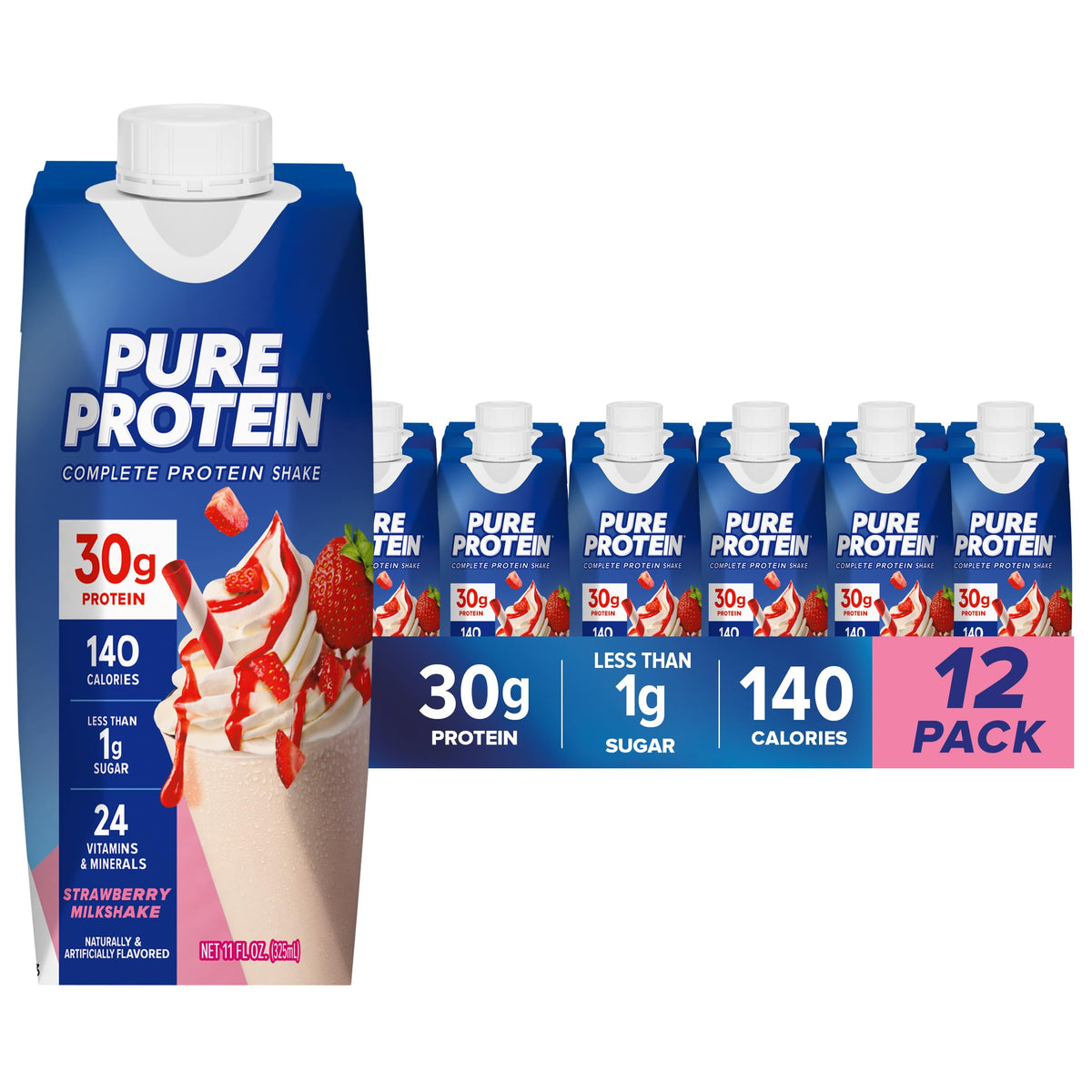 Pure Protein Chocolate Protein Shake, 30g Complete Protein, Ready to Drink and Keto-Friendly, Vitamins A, C, D, and E plus Zinc to Support Immune Health, 11oz Bottles, 12 Pack