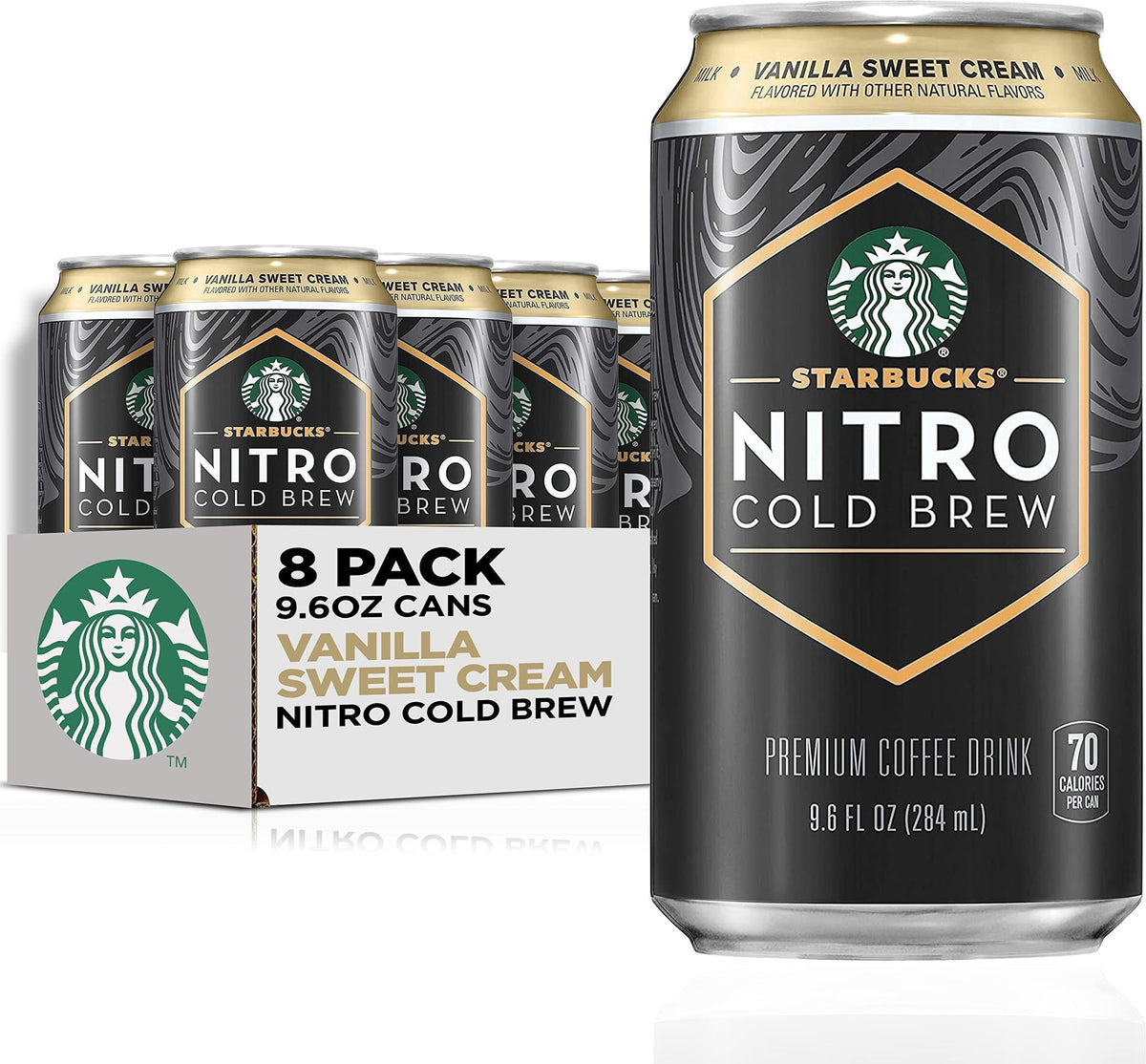 Starbucks - RTD Coffee Nitro Cold Brew, Black Unsweetened, 9.6 fl oz Cans (8 Pack), Iced Coffee, Cold Brew Coffee, Coffee Drink