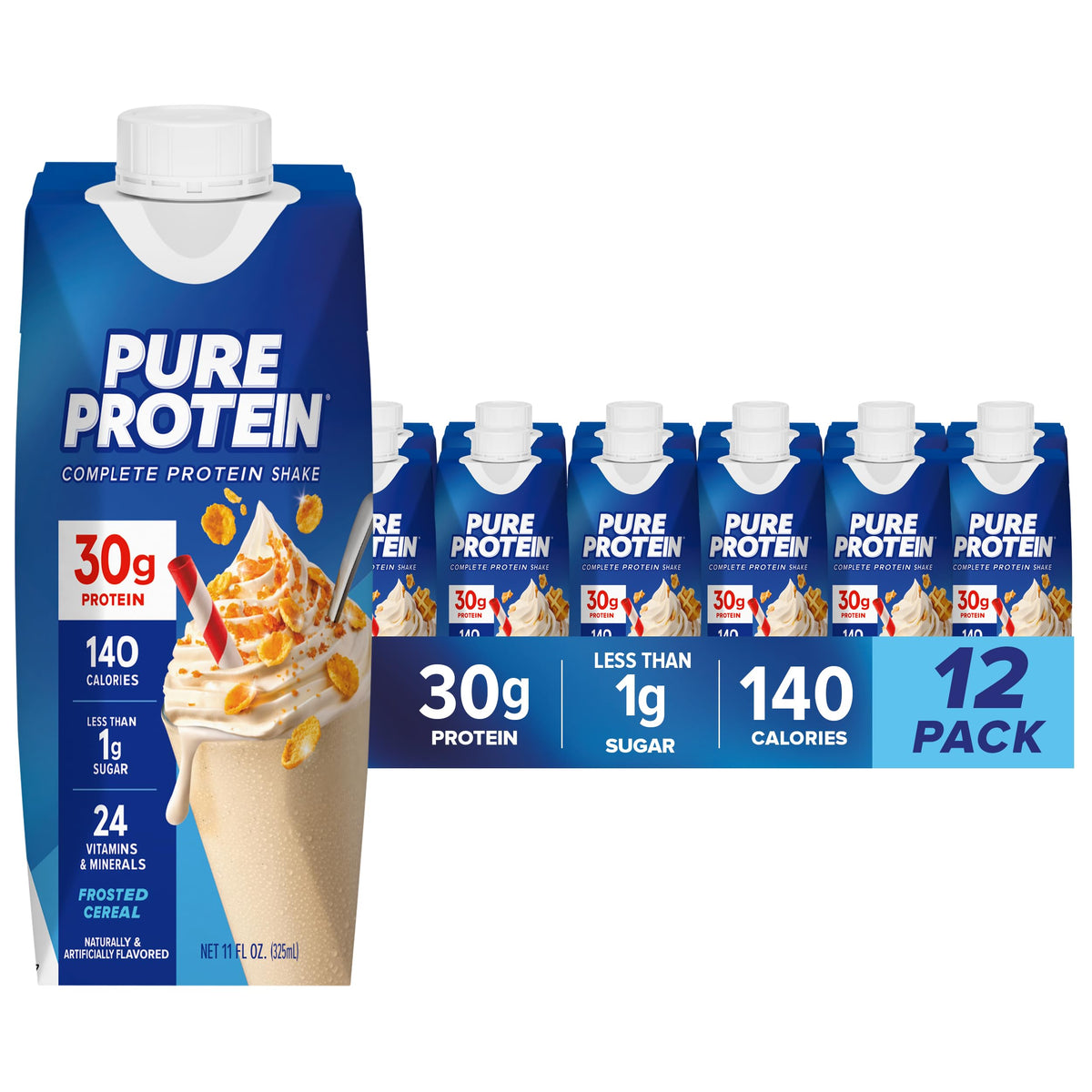 Pure Protein Chocolate Protein Shake, 30g Complete Protein, Ready to Drink and Keto-Friendly, Vitamins A, C, D, and E plus Zinc to Support Immune Health, 11oz Bottles, 12 Pack