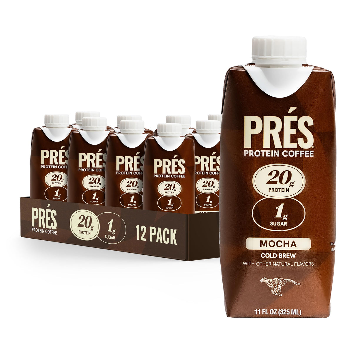 PRES Protein Coffee, Caramel, High Protein, Real Cold Brew, 20g Protein, 1g Sugar, 100 Calories, Protein Snacks, No Added Sugar, Coffee, Breakfast, Protein, Kosher, Soy Free, Nut Free, Non-GMO, Low Carb (12 Pack)