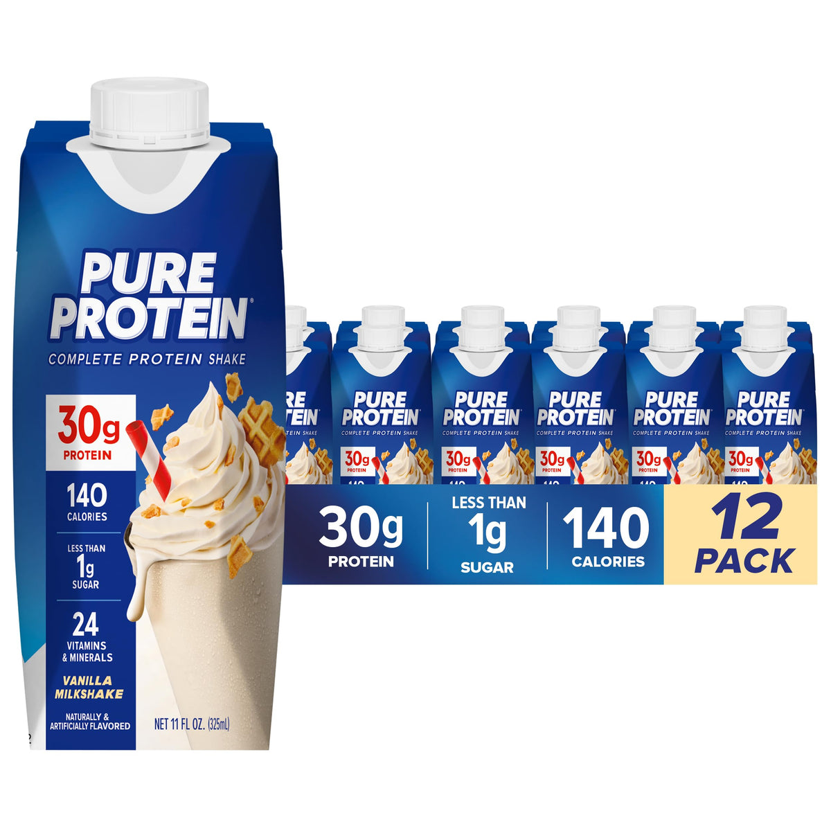 Pure Protein Chocolate Protein Shake, 30g Complete Protein, Ready to Drink and Keto-Friendly, Vitamins A, C, D, and E plus Zinc to Support Immune Health, 11oz Bottles, 12 Pack